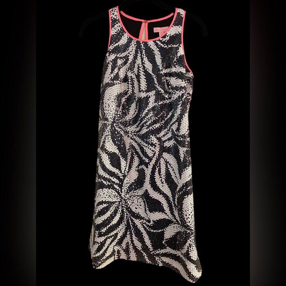 Lilly Pulitzer sz 0, Courtin sneak a peek black white sequin dress